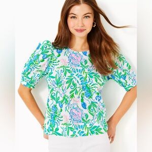 Lilly Pulitzer L Masieleigh Short Sleeve 0945 Top Women Just A Pinch large
